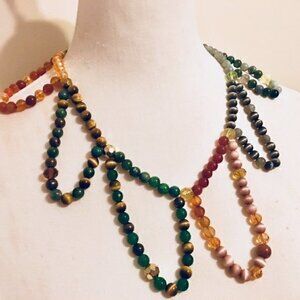Handmade Beaded Green and Orange Crystal Necklace